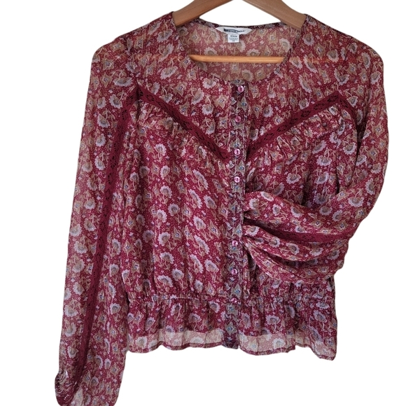 NWOT American Eagle Outfitters Red Floral Boho Peasant Top Size Medium - Picture 6 of 9